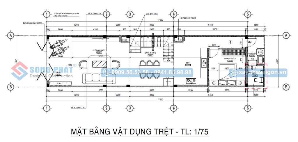 Mặt bằng bố trí vật dụng tầng trệt