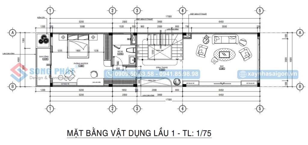 Mặt bằng bố trí vật dụng lầu 1