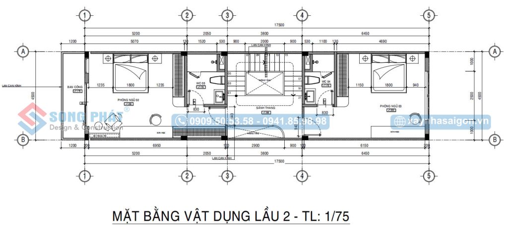 Mặt bằng bố trí vật dụng lầu 2