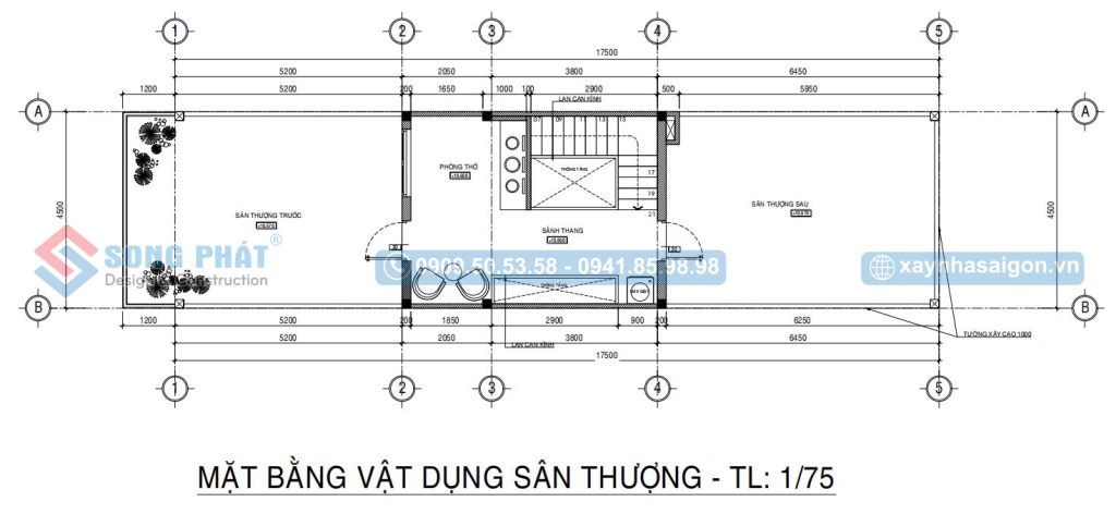 Mặt bằng bố trí vật dụng sân thượng