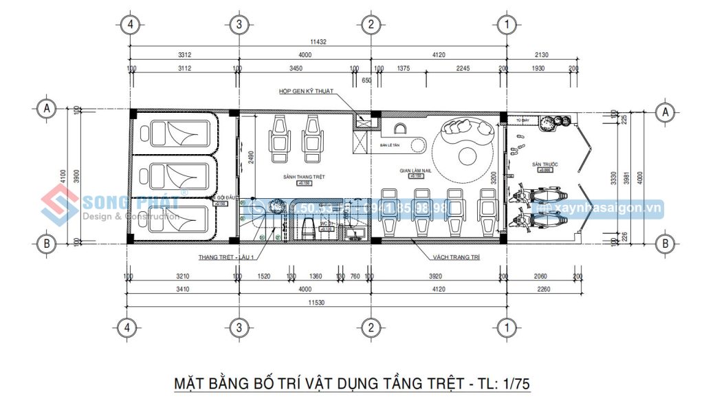 Mặt bằng bố trí vật dụng tầng trệt