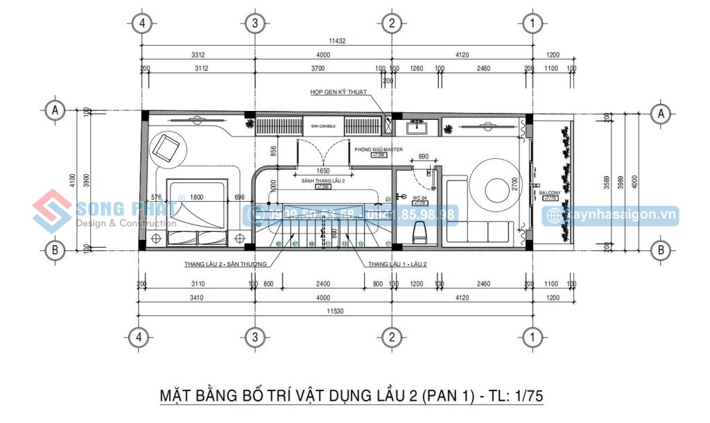 Mặt bằng bố trí vật dụng lầu 2