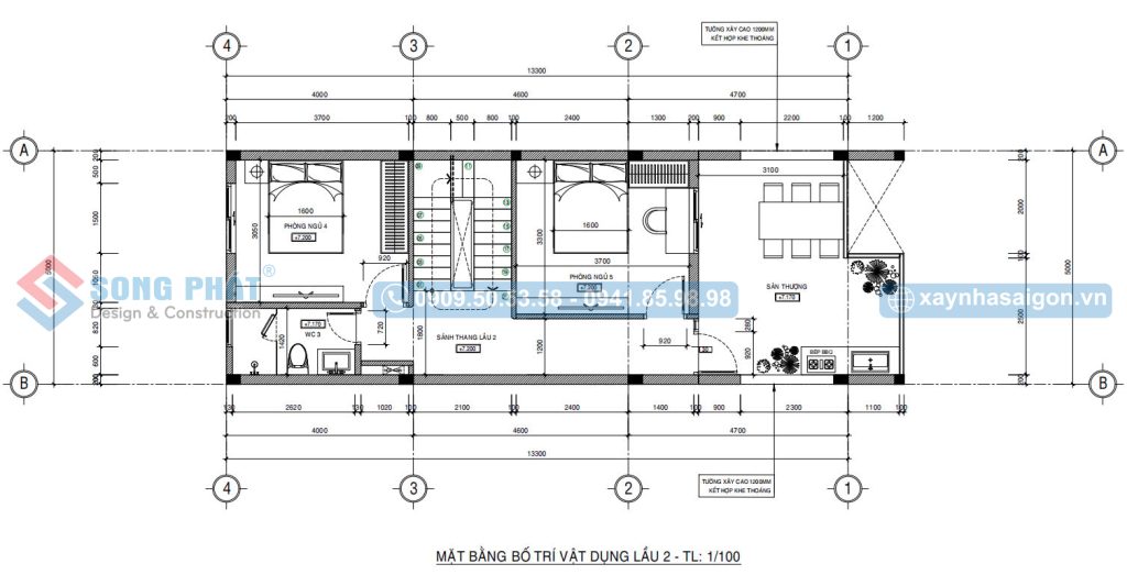 Mặt bằng bố trí vật dụng lầu 2