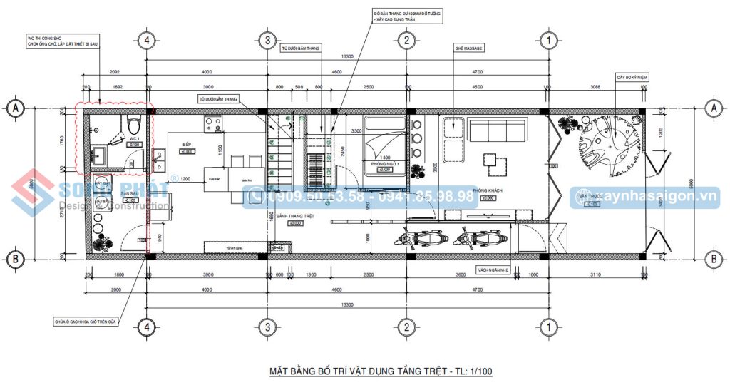 Mặt bằng bố trí vật dụng tầng trệt