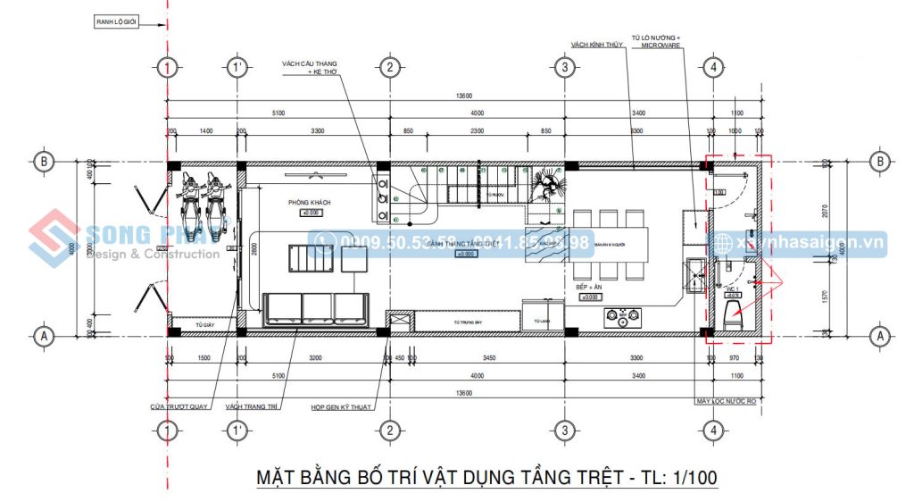 Mặt bằng bố trí vật dụng tầng trệt