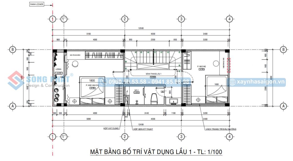 Mặt bằng bố trí vật dụng lầu 1