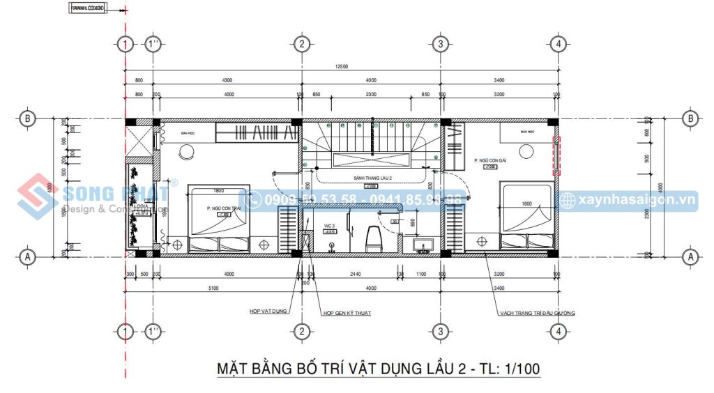 Mặt bằng bố trí vật dụng lầu 2