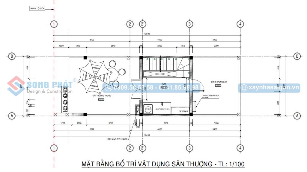 Mặt bằng bố trí vật dụng sân thượng