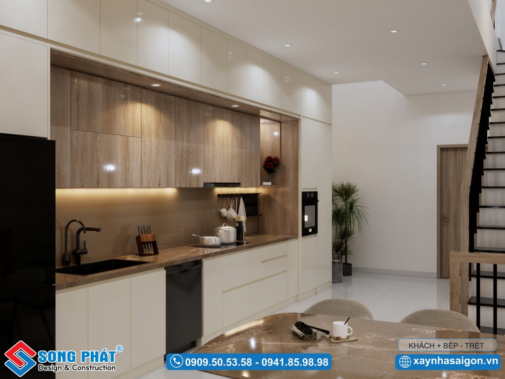 Tủ bếp kịch trần tiện nghi cho sinh hoạt
