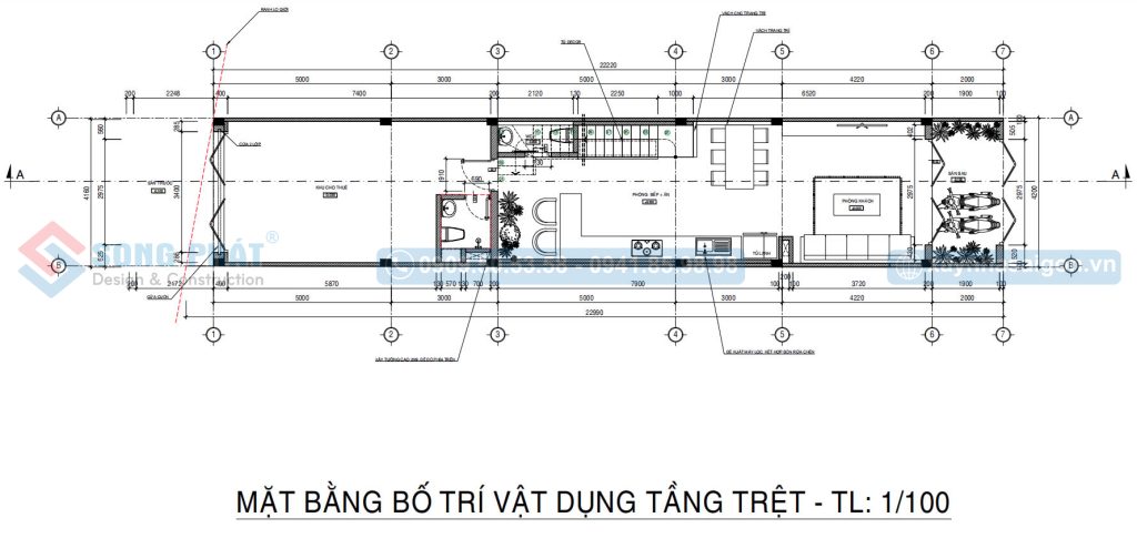 Mặt bằng bố trí vật dụng tầng trệt