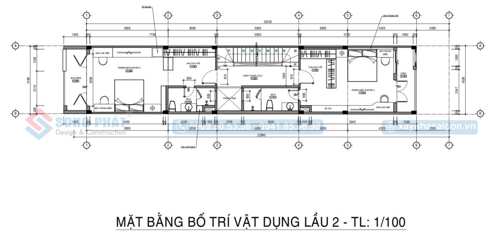 Mặt bằng bố trí vật dụng lầu 2