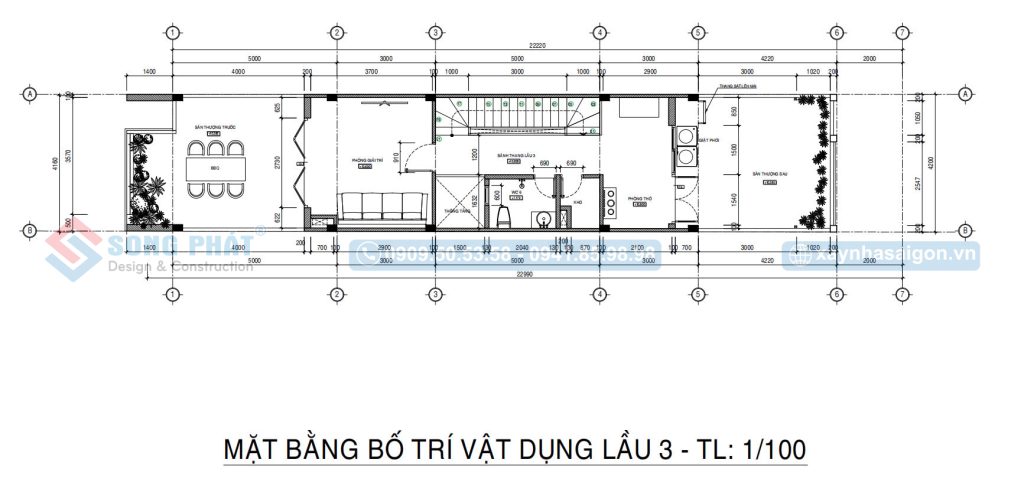 Mặt bằng bố trí vật dụng lầu 3