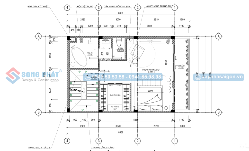 Mặt bằng bố trí vật dụng lầu 2