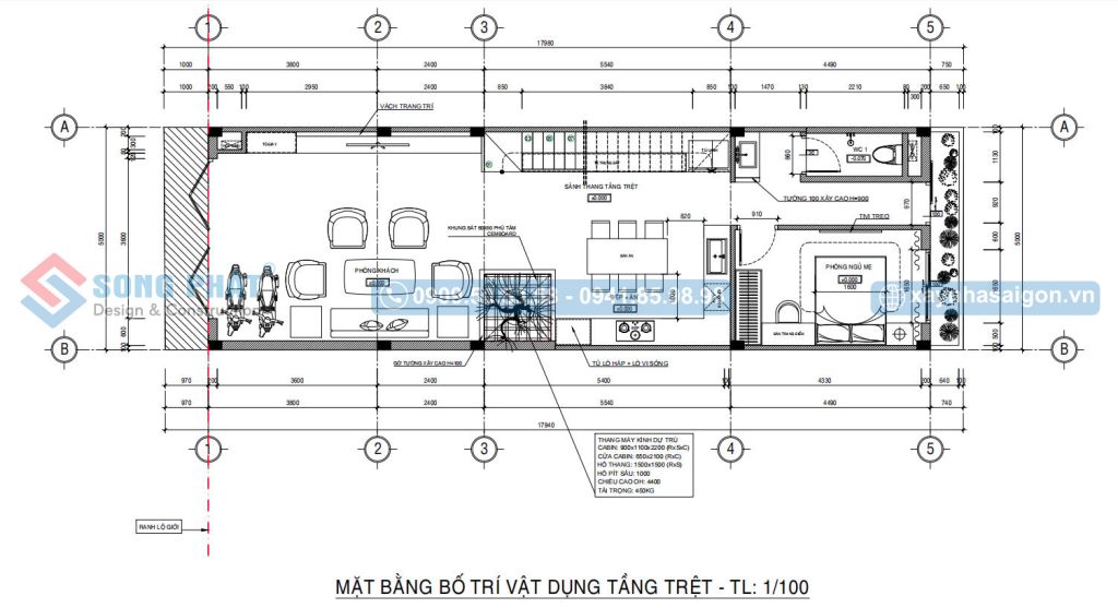 Mặt bằng bố trí vật dụng tầng trệt