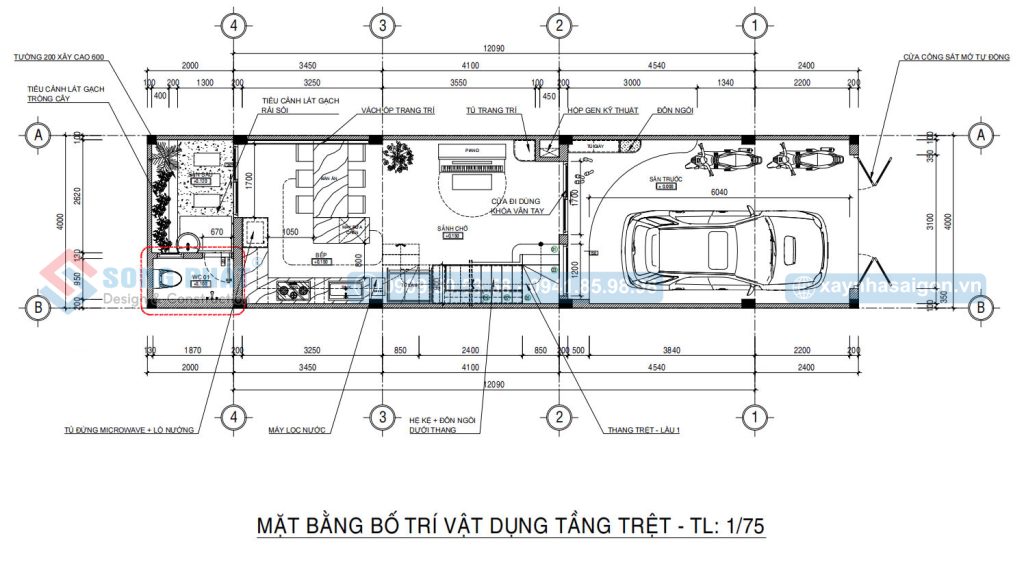 Mặt bằng bố trí vật dụng tầng trệt