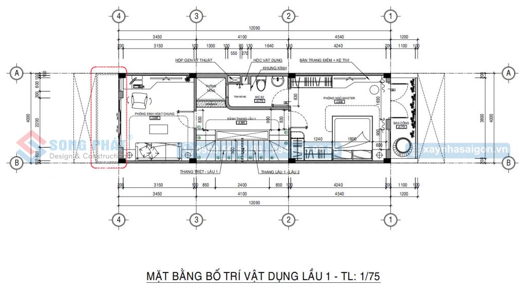 Mặt bằng bố trí vật dụng lầu 1