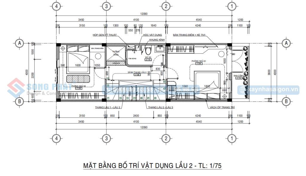 Mặt bằng bố trí vật dụng lầu 2