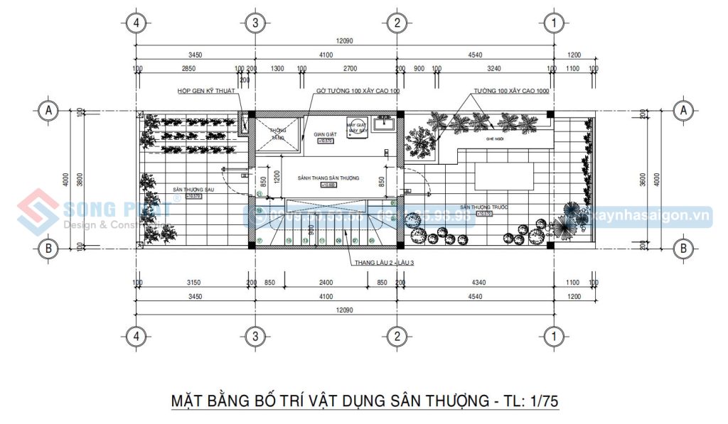 Mặt bằng bố trí vật dụng sân thượng