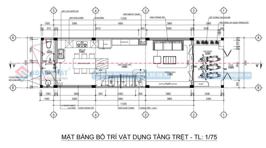 Mặt bằng bố trí vật dụng tầng trệt