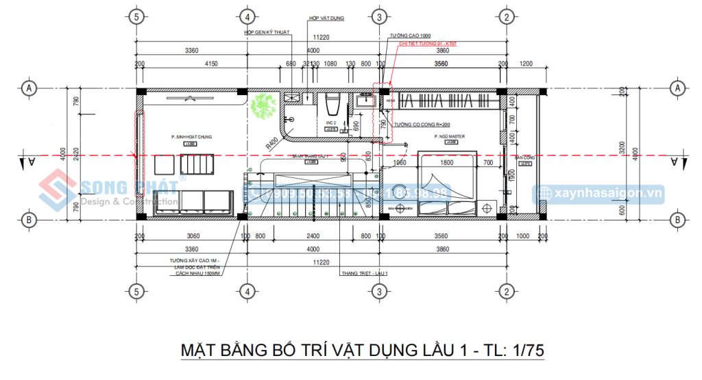 Mặt bằng bố trí vật dụng lầu 1