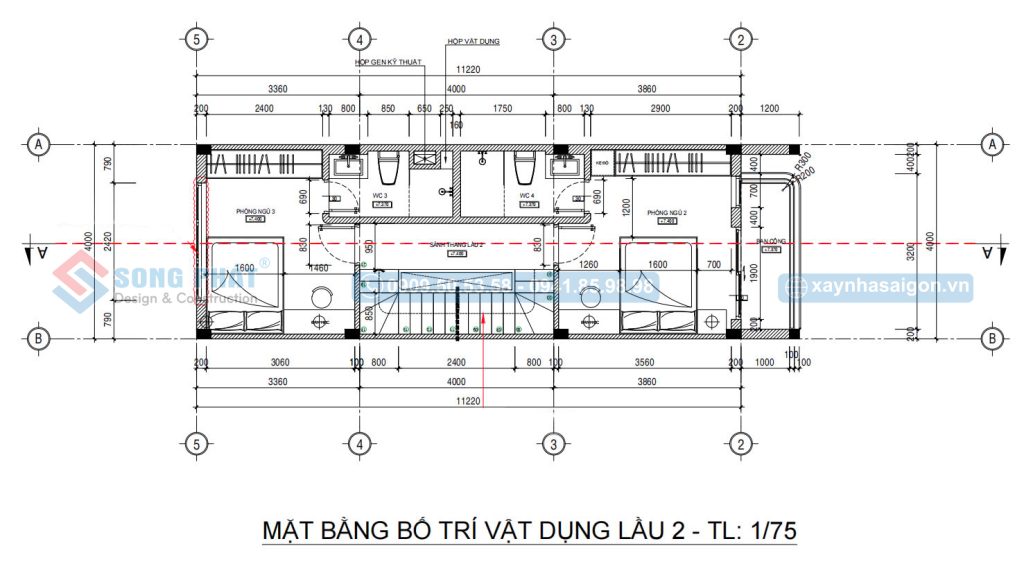 Mặt bằng bố trí vật dụng lầu 2