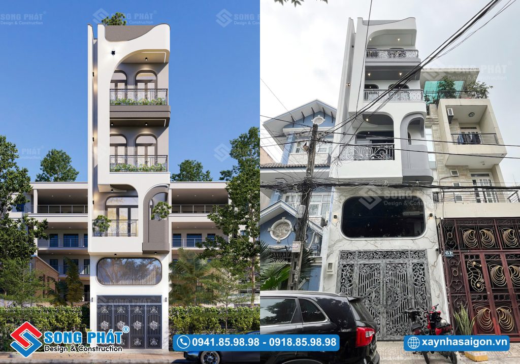 Mặt tiền hoàn thiện giống 100% thiết kế 3D