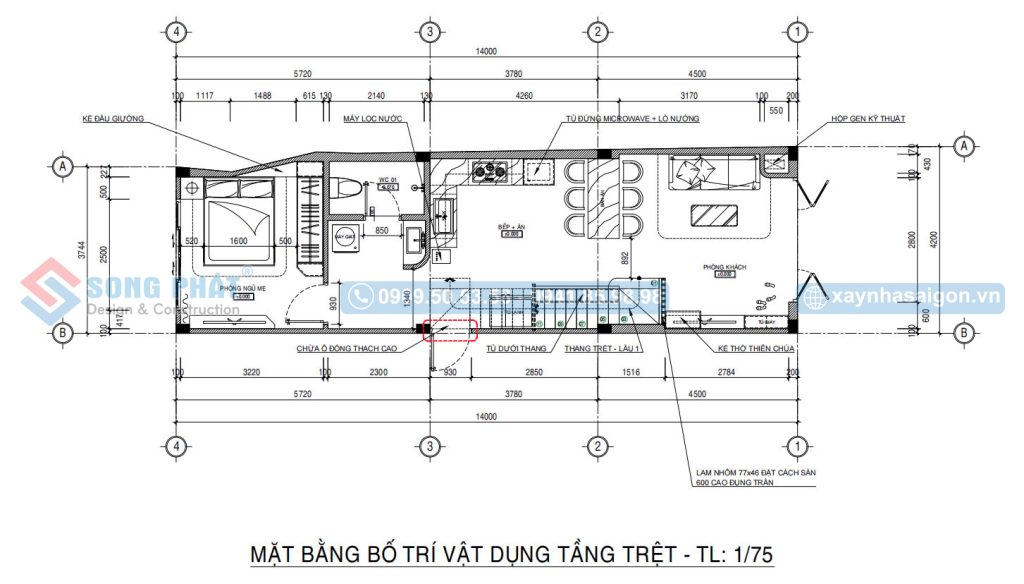 Mặt bằng bố trí vật dụng tầng trệt