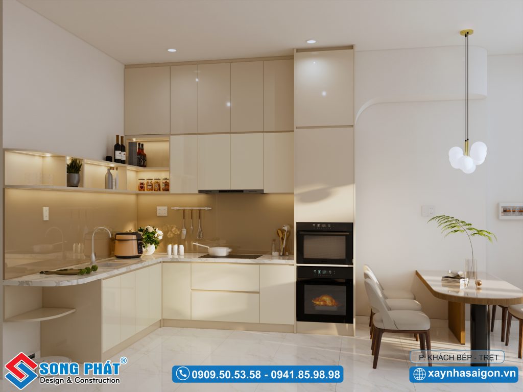 Thiết kế bếp kịch trần Acrylic hiện đại