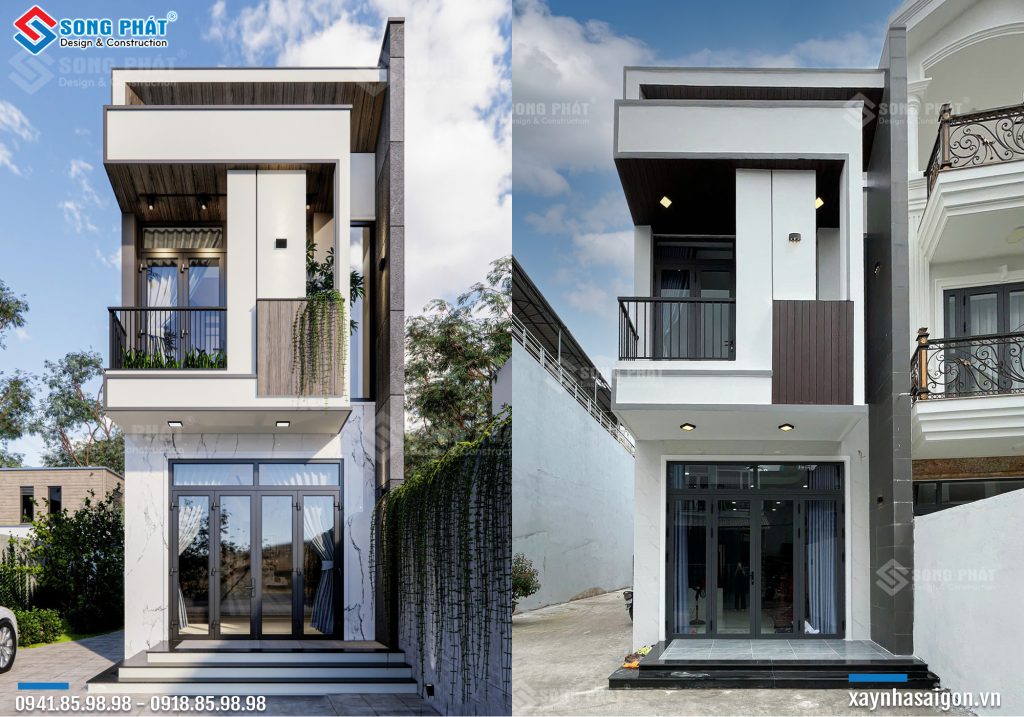 Mặt tiền hoàn thiện nhà cô Yến giống với phối cảnh 100%