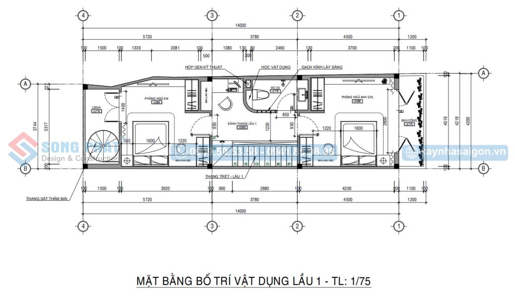 Mặt bằng bố trí vật dụng lầu 1