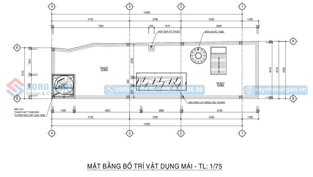 Mặt bằng bố trí vật dụng mái