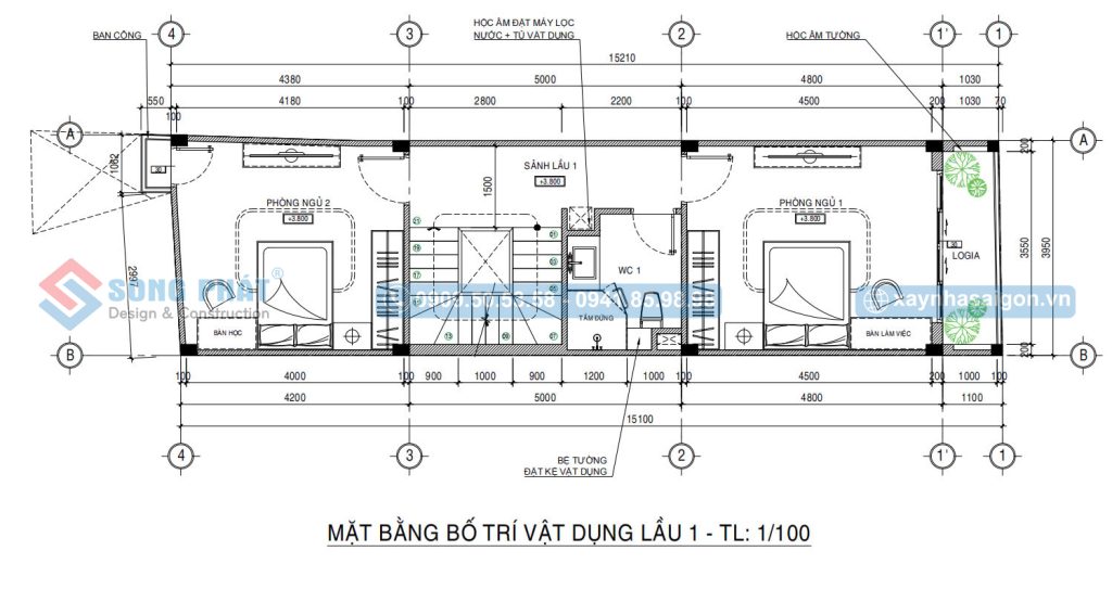 Mặt bằng bố trí vật dụng lầu 1