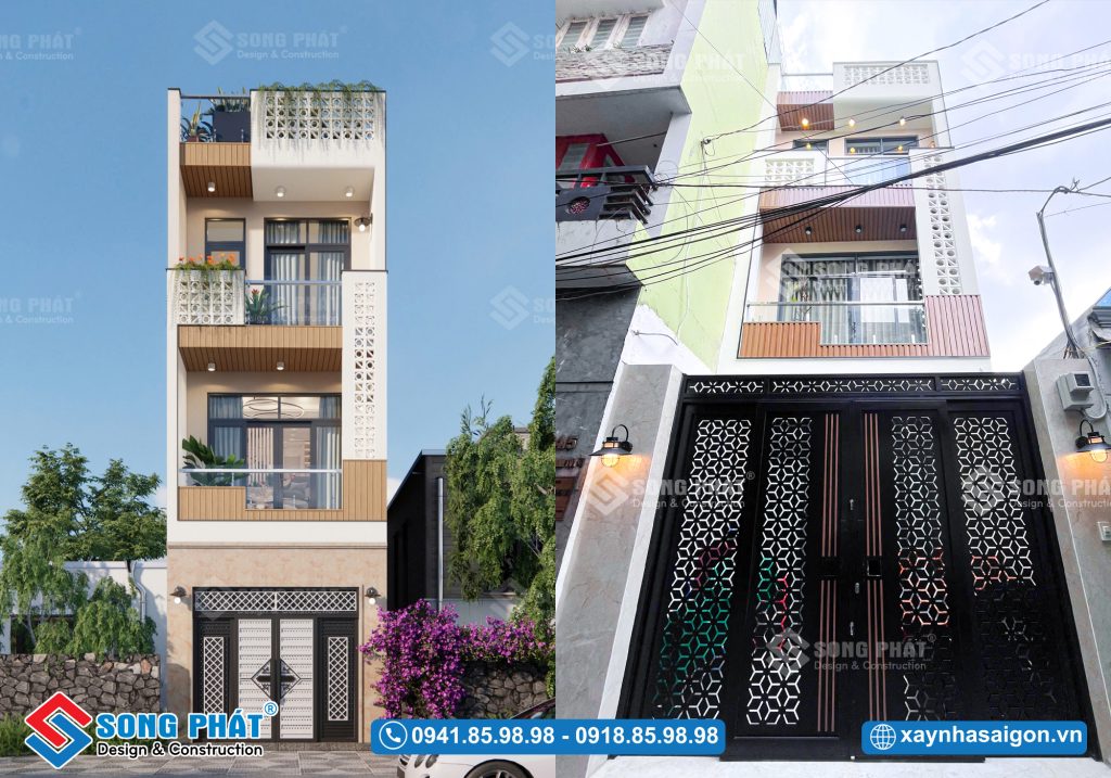 Mặt tiền hoàn thiện giống với phối cảnh 3D 100%