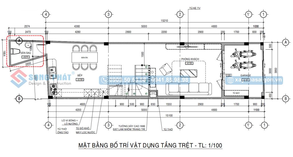 Mặt bằng bố trí vật dụng tầng trệt