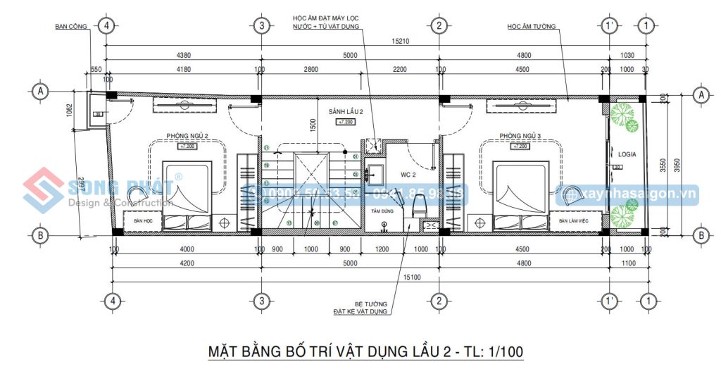 Mặt bằng bố trí vật dụng lầu 2