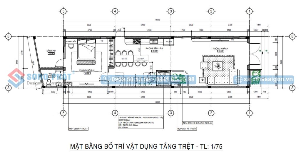 Mặt bằng bố trí vật dụng tầng trệt