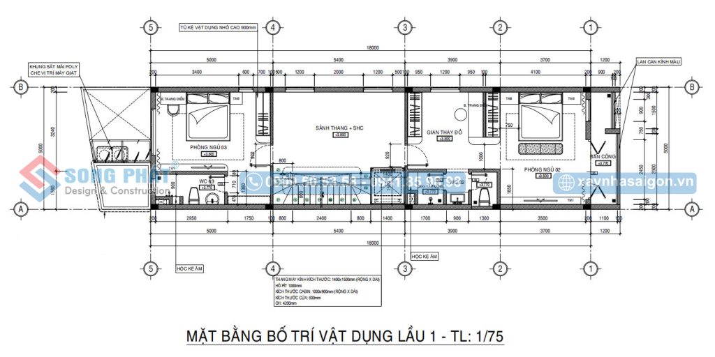 Mặt bằng bố trí vật dụng lầu 1