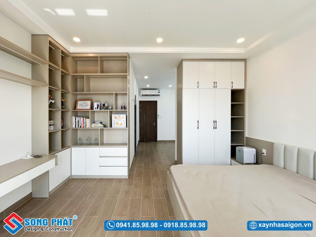 Hệ tủ cùng tone màu mang đến vẻ đẹp đồng nhất cho phòng ngủ