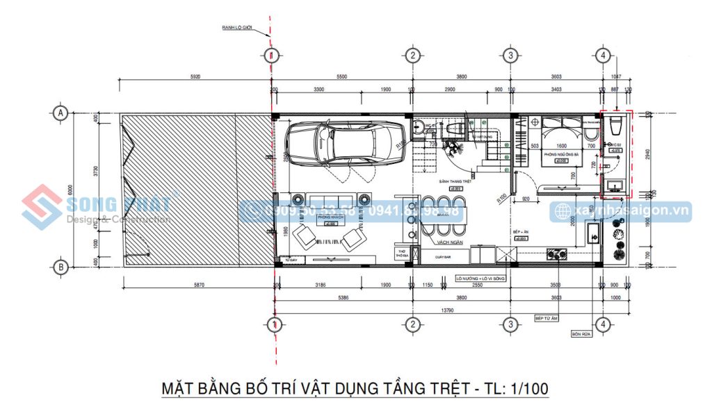 Mặt bằng bố trí vật dụng tầng trệt