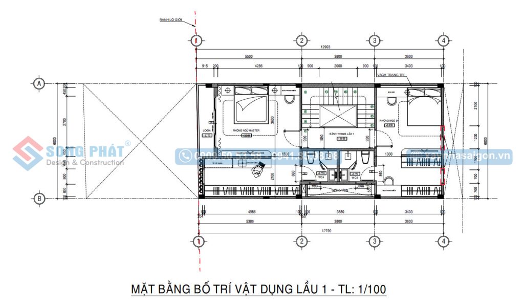 Mặt bằng bố trí vật dụng lầu 1