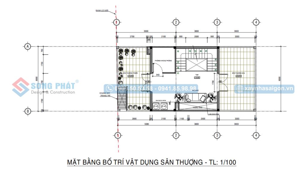 Mặt bằng bố trí vật dụng sân thượng