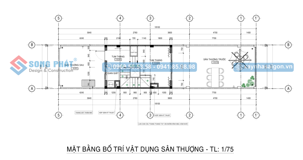 Không gian sân thượng thư giãn, xanh mát