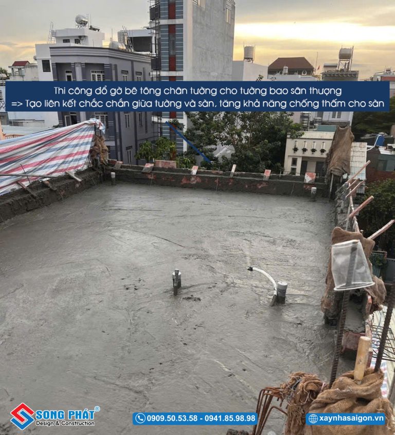 Thi công đổ bê tông sàn sân thượng
