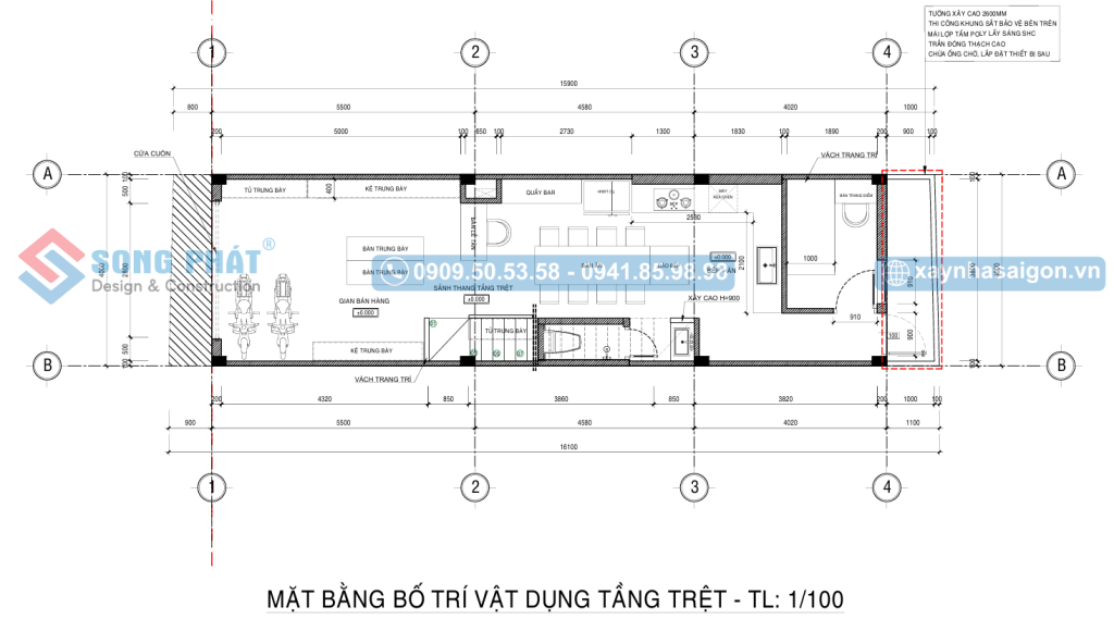 Mặt bằng bố trí vật dụng tầng trệt