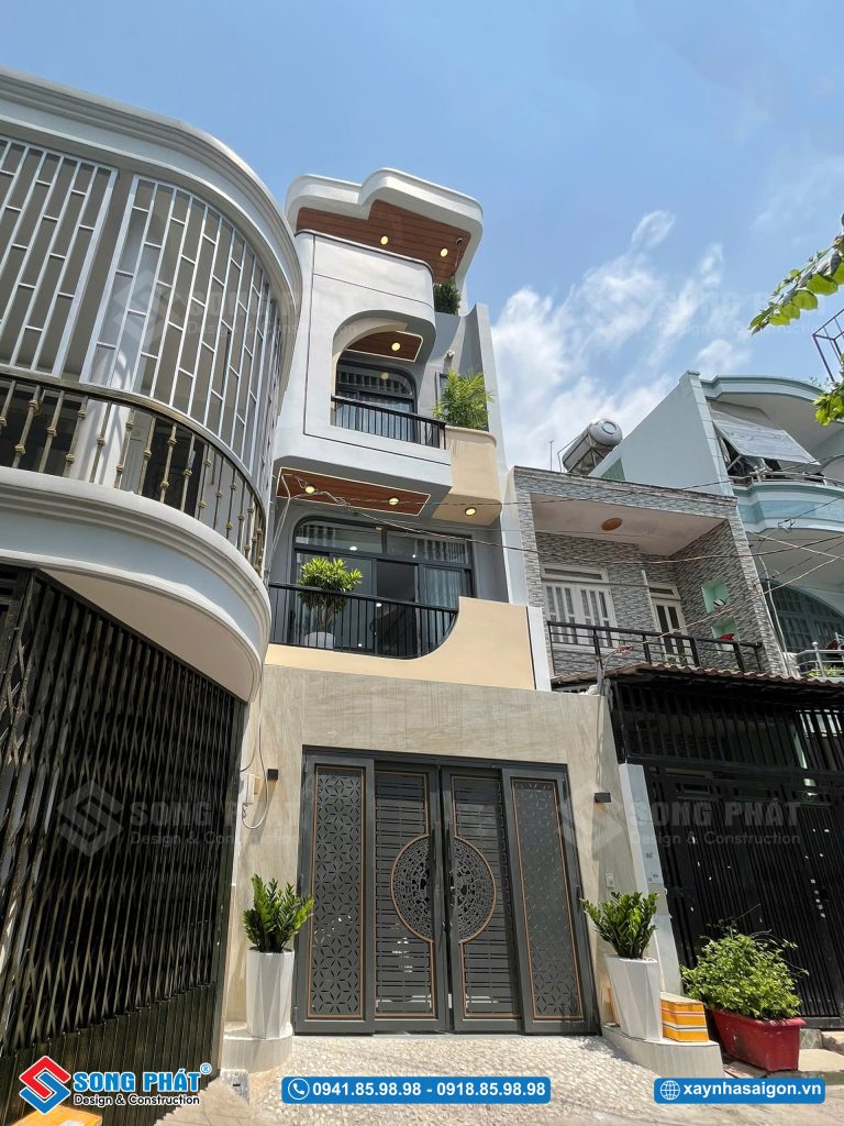 Tỷ lệ mặt đứng cân đối, phù hợp với nhà phố ngang 4m.