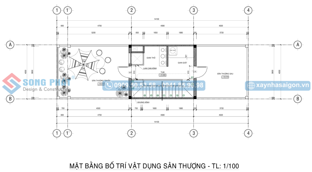 Mặt bằng công năng sân thượng