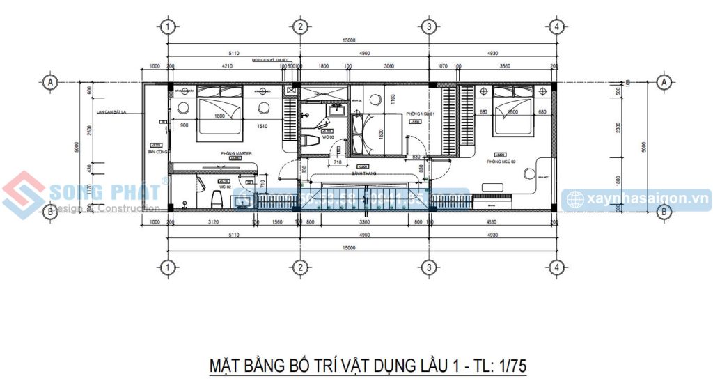 Mặt bằng bố trí vật dụng lầu 1