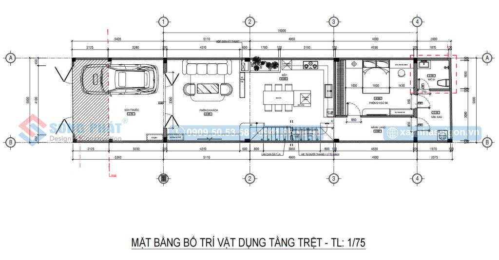 Mặt bằng bố trí vật dụng tầng trệt