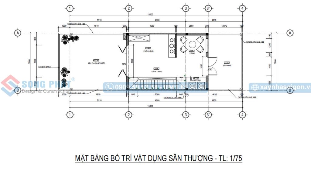 Mặt bằng bố trí vật dụng sân thượng