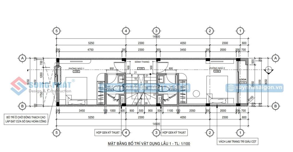 Mặt bằng bố trí vật dụng tầng 1